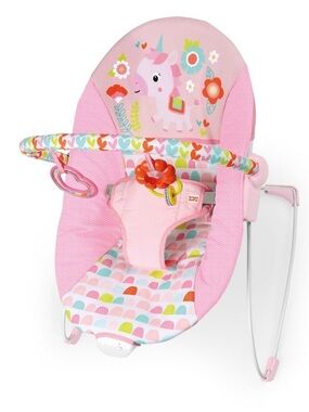 Bright Starts Vibrating Infant Baby Bouncer with Toys, Fantasy Unicorn